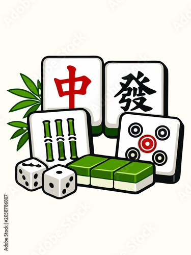 Vector illustration of mahjong tiles and dice