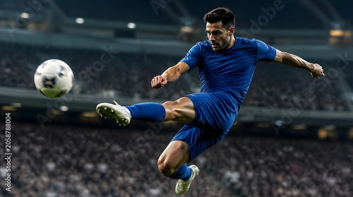 Soccer Player Kicking Ball in Air During Match