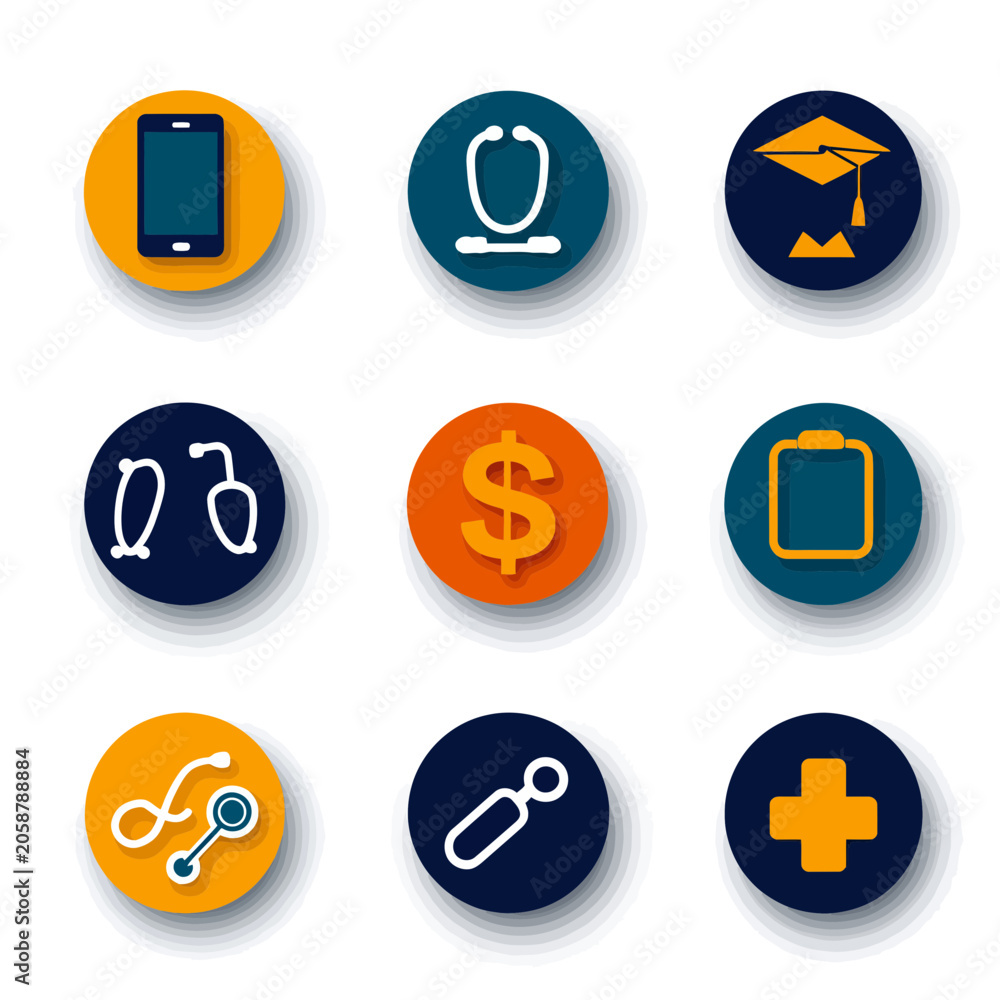 Fototapeta premium Modern Flat Design Vector Icon Collection for Technology Health Finance and Education