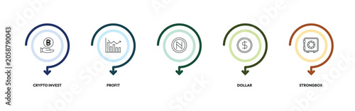cryptocurrency outline icon set. crypto invest, profit, , strongbox and more. linear vector collection. editable stroke