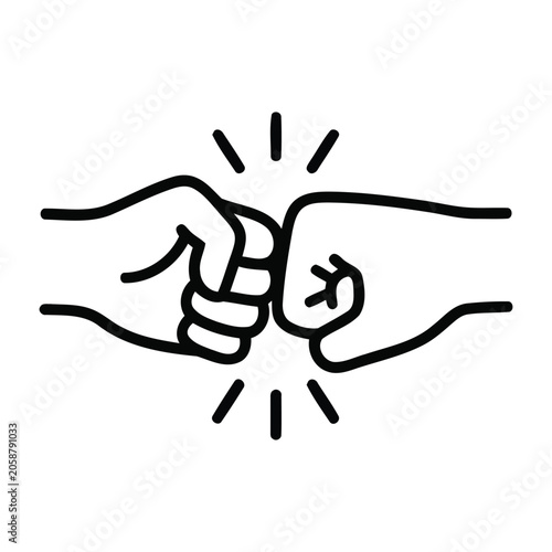 Fist bump line art icon, minimalist vector silhouette of two hands punching together in greeting, teamwork and friendship concept graphic