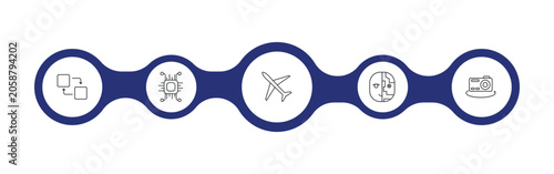 ai and tech outline icon set. replacement, chip, aeroplane, ar camera and more. linear vector collection. editable stroke