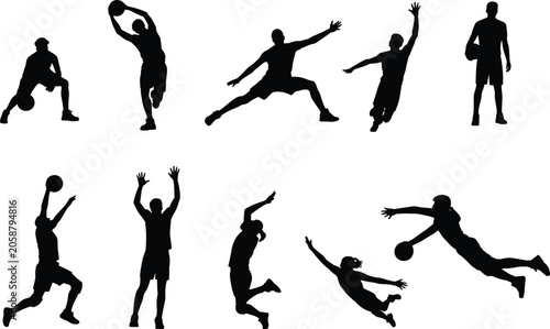 Tableau sur toile Professional basketball player silhouette collection featuring athletes in actio