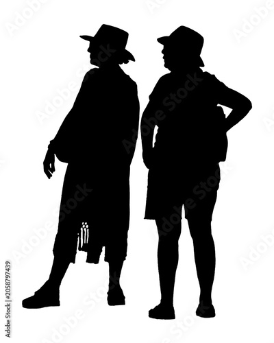 Silhouette illustration of two senior women tourists