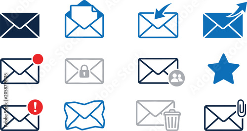 Foto Email and messaging icons collection featuring envelopes notifications attachmen