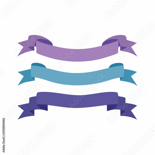 Set of Three Ribbon Banners in Purple and Blue Tones