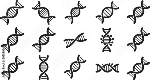 Cuadro en lienzo DNA helix icons, genetic symbols, biology illustrations, black and white graphic