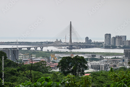 Landscape View Of The Famous Danjiang (Tamsui-Kavalan) Bridge (Single-Tower Cable-Stayed) At Sunset, Bali, New Taipei, Taiwan