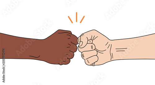 Close up illustration of two hands with different skin tones performing a fist bump as a sign of agreement or unity.
