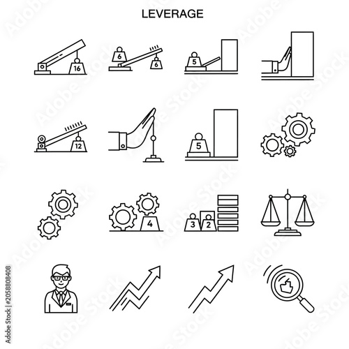 Foto Business finance leverage icons set.
