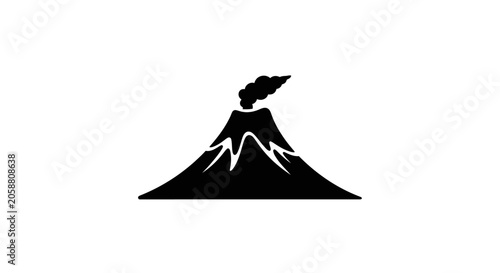 Photos Black silhouette of erupting mountain.