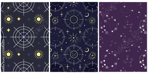 Foto Astrological Pattern Featuring Zodiac Symbols And Celestial Elements Vector Illu