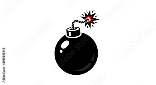 Canvas Print Black bomb with lit fuse exploding.