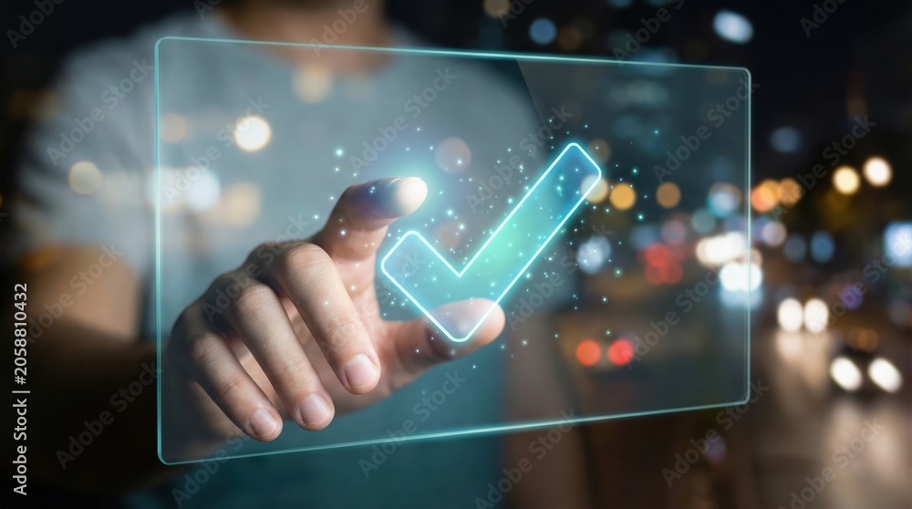 Fototapeta premium Businessman interacts with digital interface for cashless payments and transaction data, highlighting secure and fast business technology use