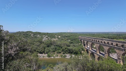 Pont du Gard Roman Aqueduct in Verdant Landscape, France