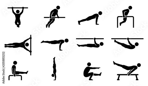 Vászonkép Calisthenics Exercise and Street Workout Silhouette Icon Set