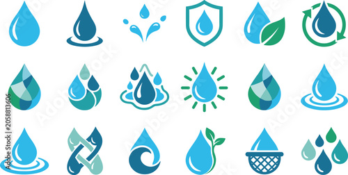 Bild auf Leinwand Water drop and eco hydration icons collection featuring conservation purity sust
