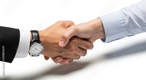 Professional business handshake between two people wearing formal shirts isolated on white background