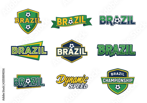 Collection of Brazil soccer logos and badges with dynamic designs