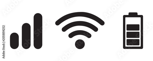 Foto Mobile network signal strength wifi connection and battery level status bar icons on transparent