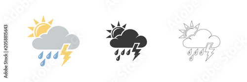 Weather Forecast Icon Set with Sun Cloud Rain and Lightning Vector Illustration
