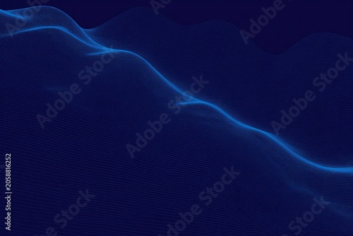 A dark blue background with wavy lines. 