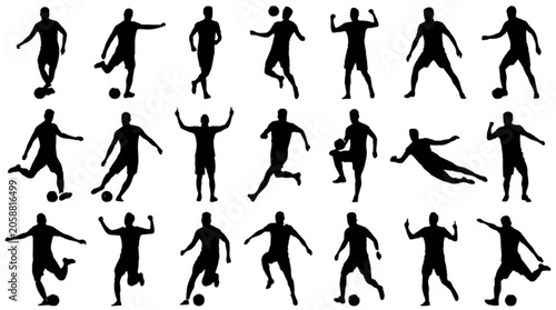Photos Silhouette collection of soccer players in various action poses isolated on tran