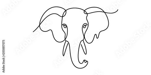 Photography Minimalist one line drawing of an elephant head face illustration for creative d