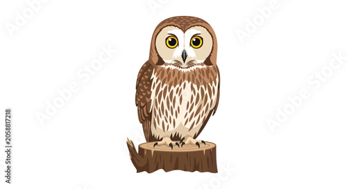 Brown owl sitting on wood.