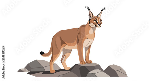 Caracal standing on rocky outcrop looking.