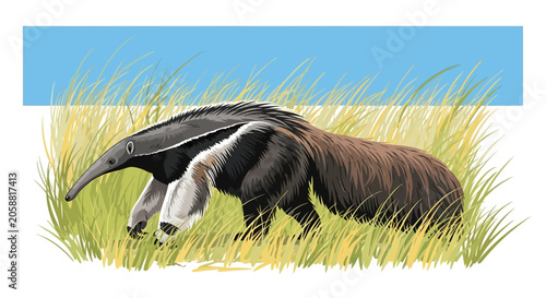 Giant anteater in tall grass.