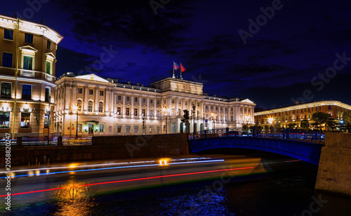 Russia, Building of Legislative assembly of St Petersburg, Isaak Square, night - Mariinsky palace