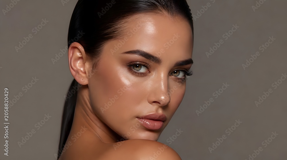 Naklejka premium Glamorous Professional Beauty Portrait of a Young Woman with Glowing Skin