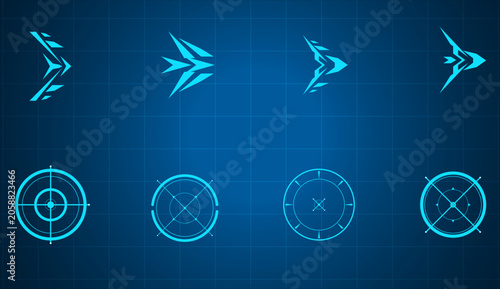 Futuristic HUD target or aim pointer elements set for high-tech digital user interfaces and gaming displays