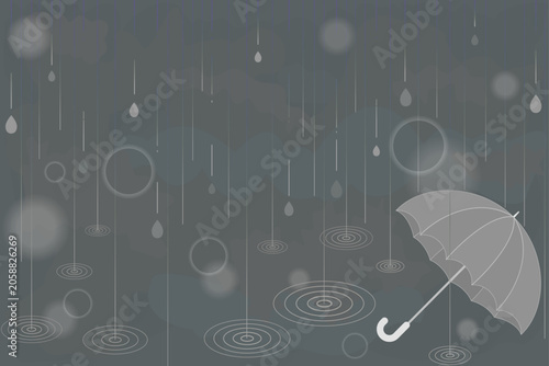 Εκτύπωση καμβά 雨が降る夜、置き忘れられた傘のイラスト 寂しい雰囲気のベクター背景素材／Abandoned Clear Umbrella in the Rain at Nigh
