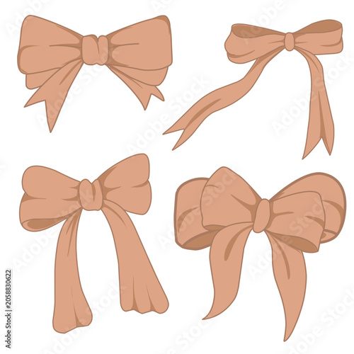 Bow ribbon brown  glyph set. Festive decoration, packaging, invitation elements for sale shopping Bir Party,  or Wedding design. Holiday anniversary surprise gift symbol