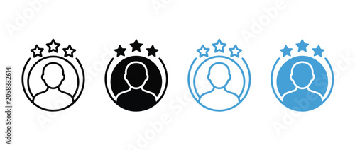 Top Rated User icon set. user profile with star rating icons. customer reputation and premium account concept. vector illustration. new