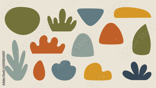 Abstract Organic Shapes, Mid-Century Modern Style, Earthy Tones, Minimalist Pattern
