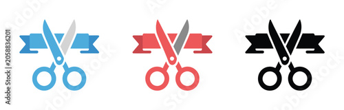 Konstfotografi Ribbon cutting icon set, ceremonial scissors symbol, grand opening event graphic, business inauguration concept, celebration vector illustration