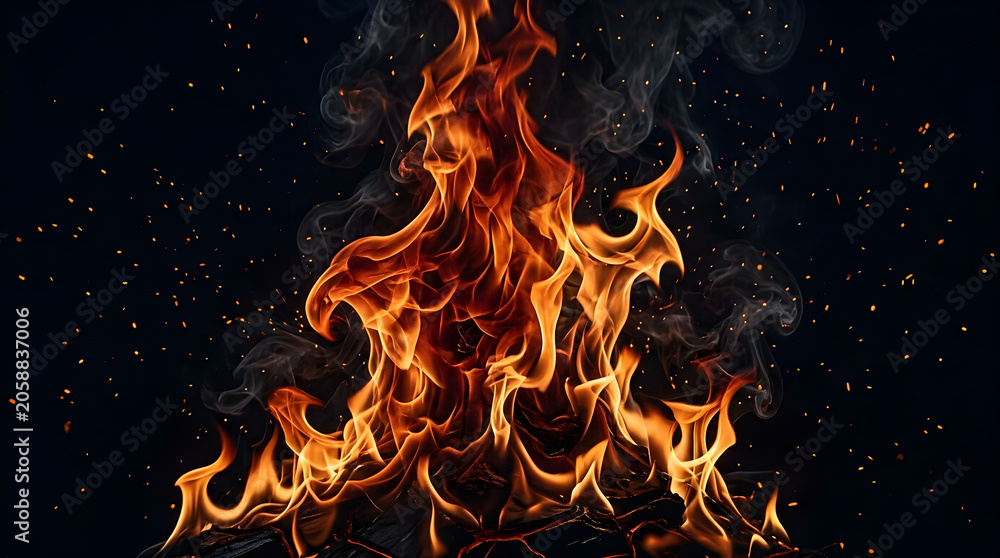 Fototapeta premium Flames burning on black background
