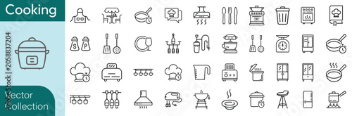 Foto Set of 40 outline icons related to cooking, kitchen