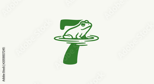 Green Frog Sitting on Number Seven Design.
