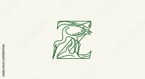 Elegant green heron logo design with nature theme.