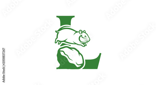 Green Letter L with Cute Animal and Rugby Ball Design.