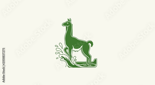 Green Llama Illustration with Floral Elements.