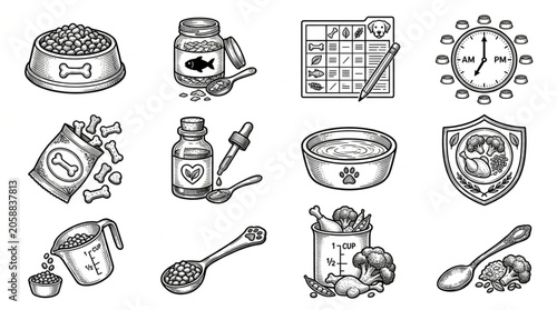 Collection of Pet Care and Nutrition Icons.