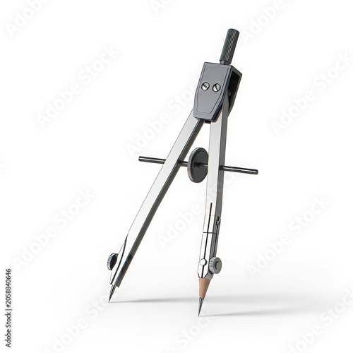 Geometry compass tool with pencil, isolated on white background