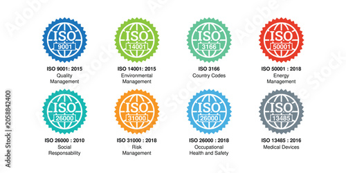 Canvas Print ISO Certification Badge Set, Colorful Certified Standards Collection