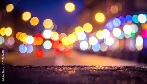 Abstract Bokeh Lights City Street at Night Blurred Background.