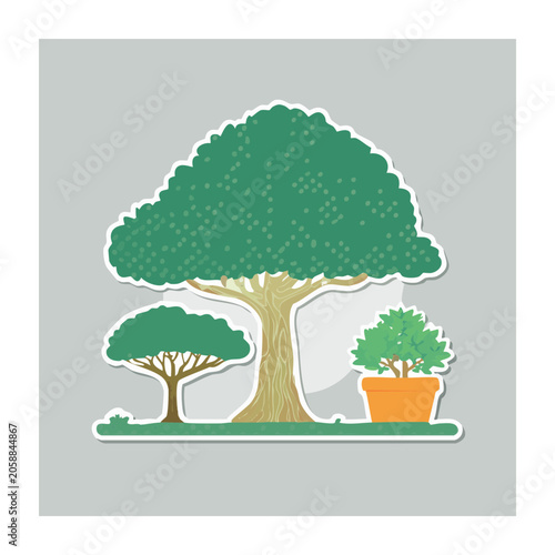Flat design illustration of trees and potted plant